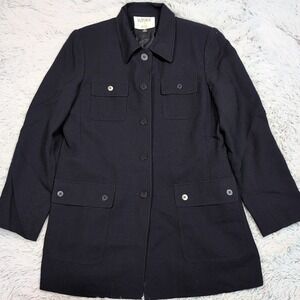 Vintage Kasper Jacket Womens 10 Blue Wool Coat Pockets Button Up Career Preppy‎